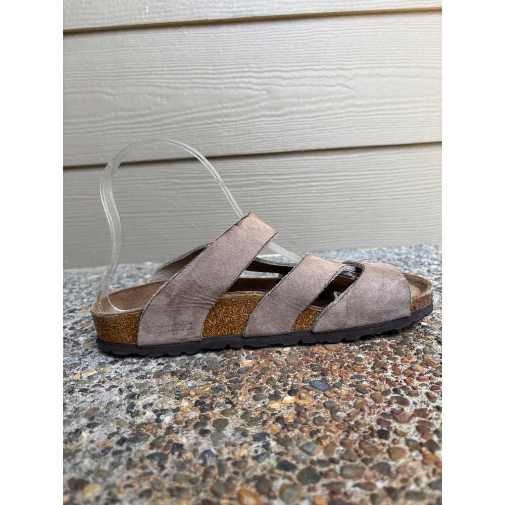 Birkenstock Pisa Taupe Suede Soft Footbed Strappy Sandals Slides Women's 7 EU 38 - Picture 2 of 10